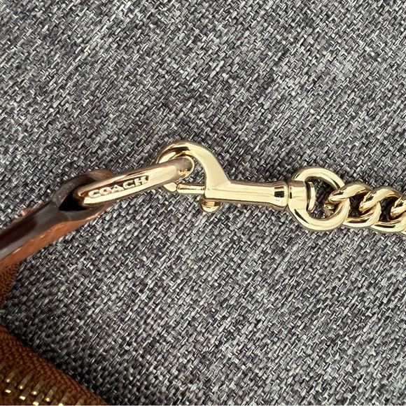 Coach Tan Brown Mini Purse Wristlet Gold Chain C Logo Coated Canvas Small Khaki - Picture 10 of 17